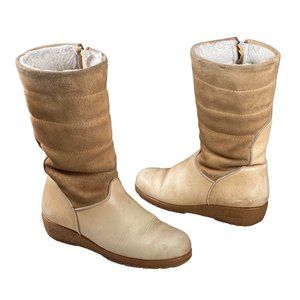 Vntg Blondo Canada Shearling‎ Lined Beige Leather / Suede Women's Sz US 6 Boots